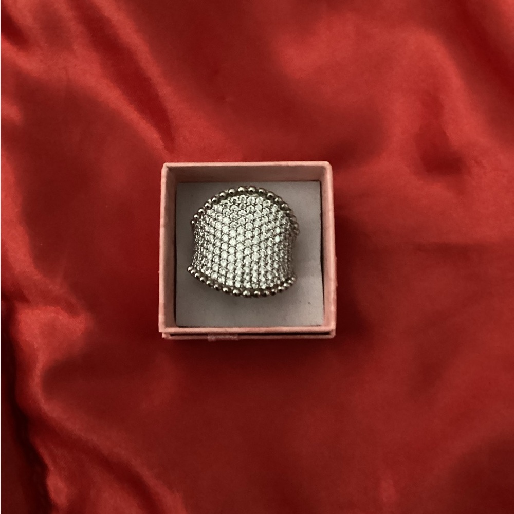 JTV Rhinestone Dome Statement Ring - Silver Sparkle